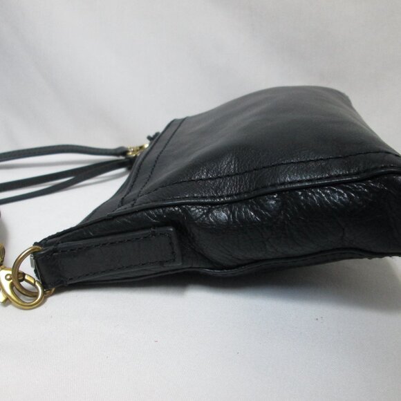 Fossil Leather black Crossbody Bag Purse zip top back slide pocket adjustable - Picture 7 of 13